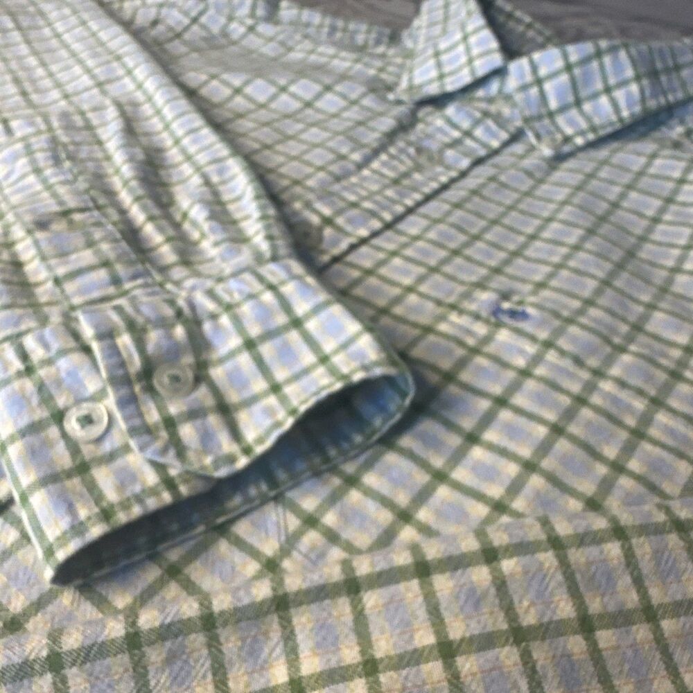 Southern Tide Men's Tattersall Plaid Stretch Shirt Green Blue White Size Large